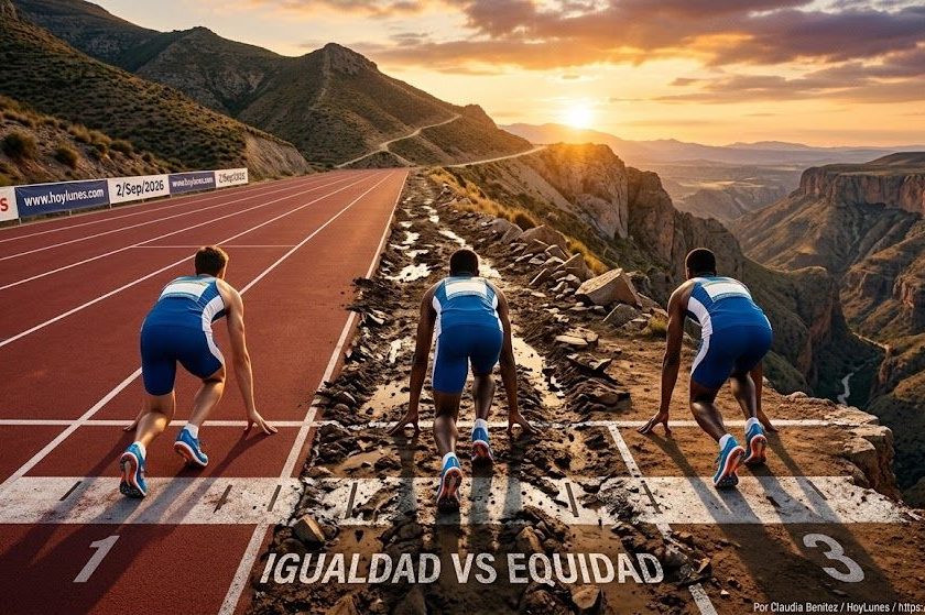 Una pista de atletismo sobre un terreno montañoso y accidentado.